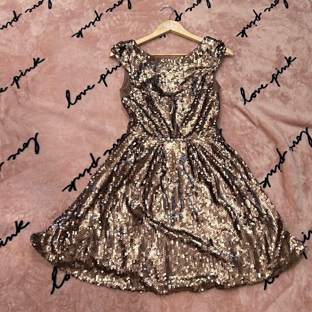 Bebe Low Back Chocolate Sequin Dress Size S